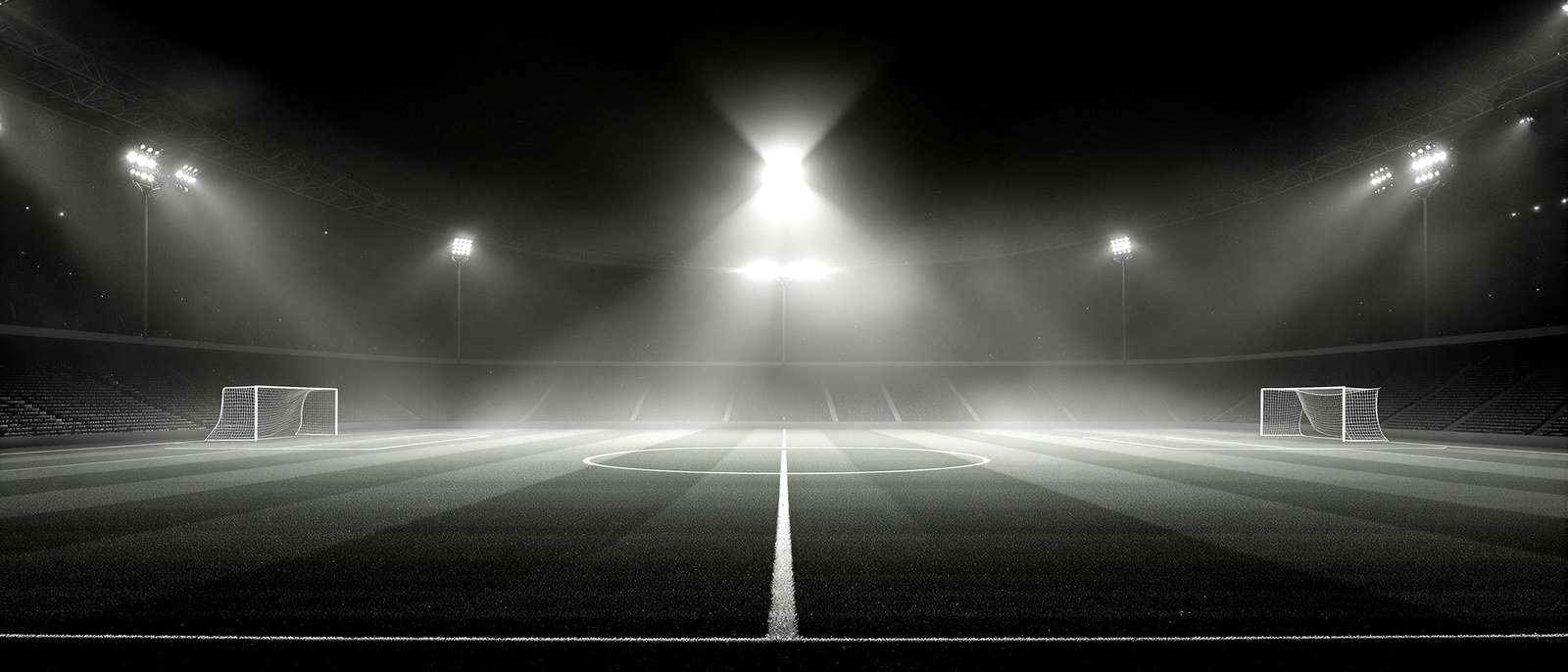 Empty floodlit stadium at night