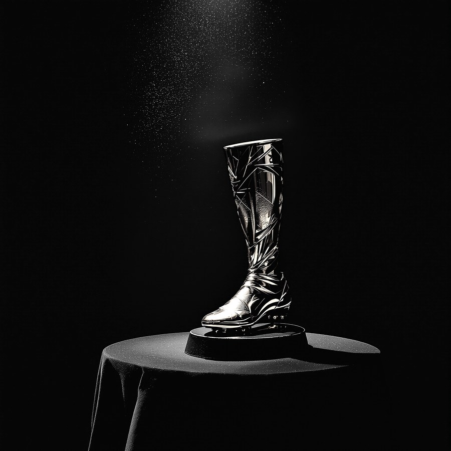 Golden boot trophy on velvet
